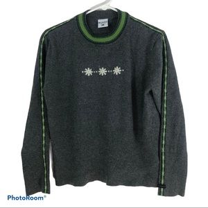 Columbia Grey & Green Snowflake Wool Sweater XL